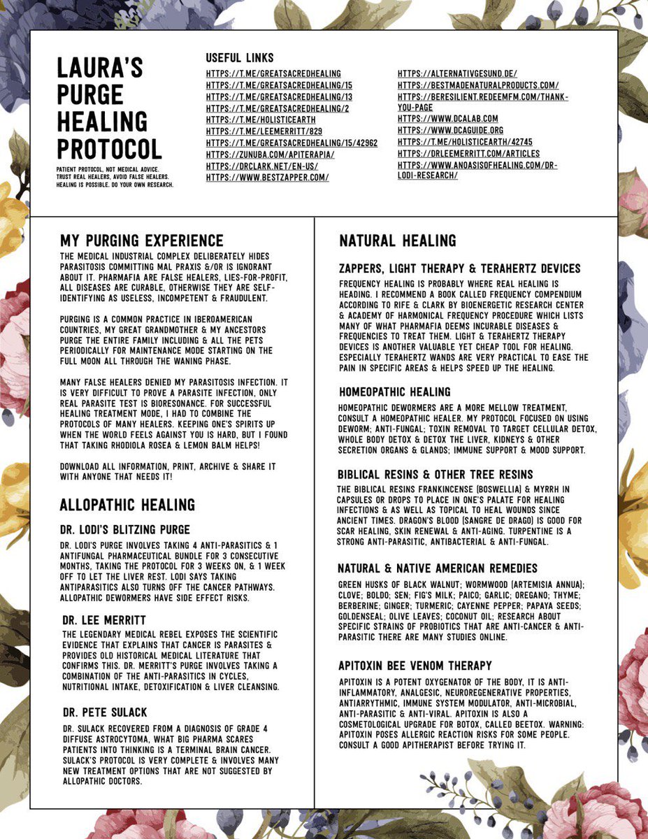 Lurtarrak147654's tweet image. Laura’s Purge Healing Protocol. This combination of protocols helped me heal a serious infection. I share the insights I learned from this experience and the good advice I received from real healers.