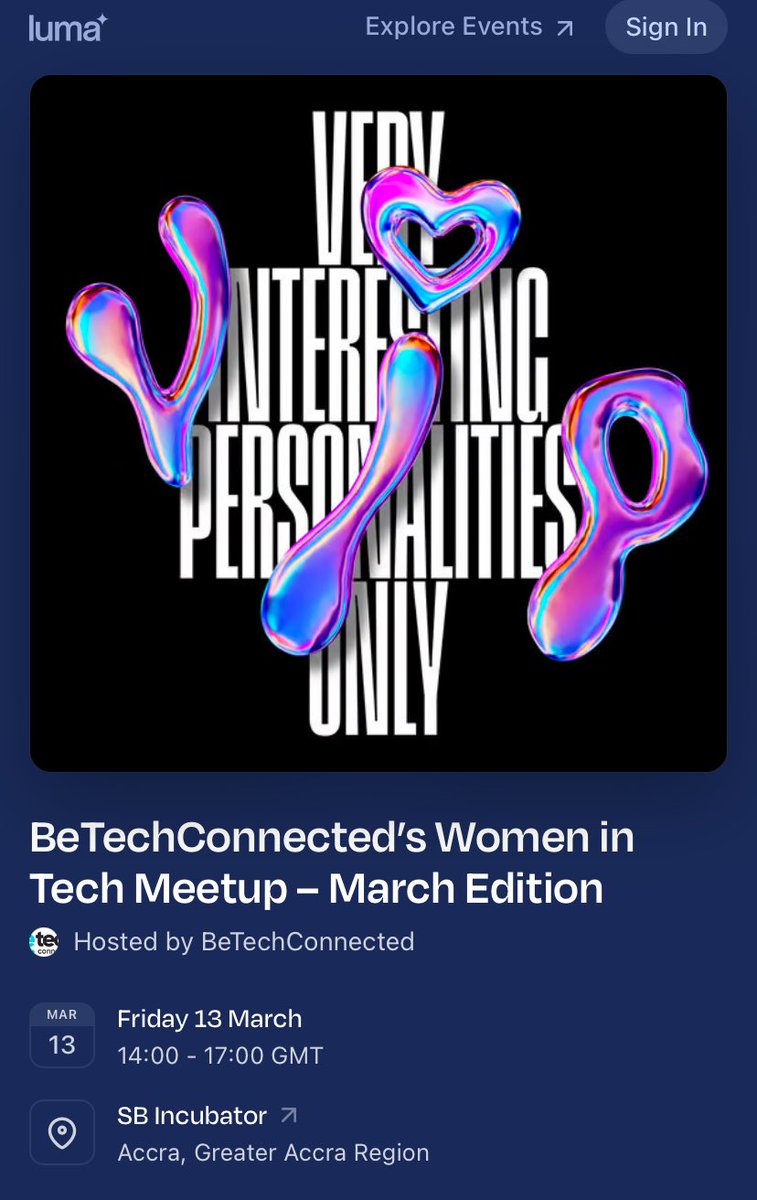 Women must not only use technology , we must help build and own the future of it. 🇬🇭 🇬🇭 …Join BeTechConnected Women in Tech Meetup while we explore Exploring Web3, Innovation &amp; The Future of Digital Ownership 🤍💋🎉
Register here: luma.com/a79jhkdq #womenhelpingwomen #Tech