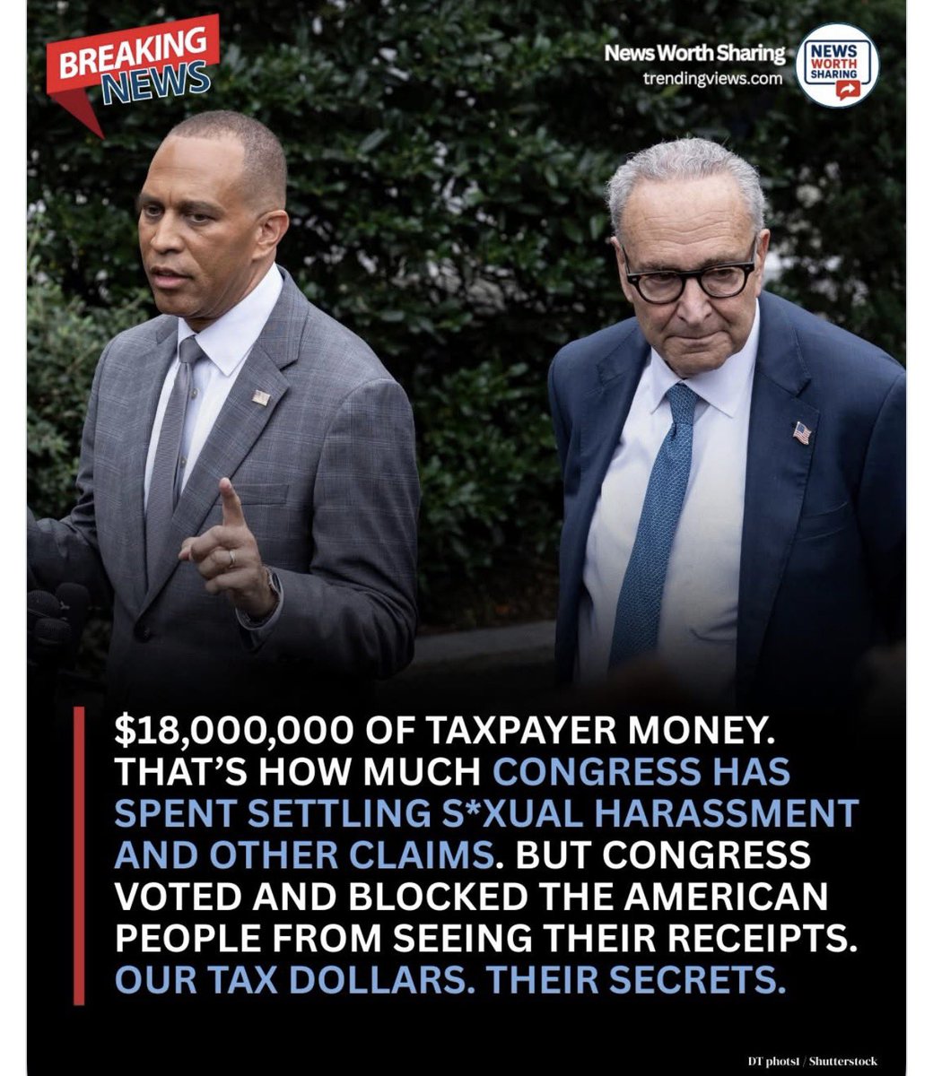 It is absolutely disgraceful that $18,000,000 of your hard-earned taxpayer money has been used to settle sexual harassment claims in Congress and yet, they voted to keep the receipts hidden from you. This is the definition of the swamp protecting its own. We are finished with