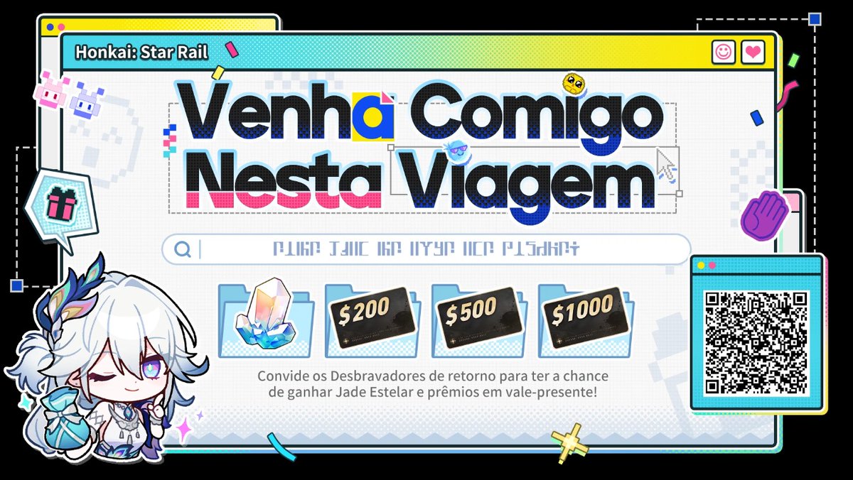 Davi94742's tweet photo. Convide outros Desbravadores de retorno a vincular seu código de convite e fazer login no jogo para ganhar Jade Estelar, cartões-presente e outras recompensas surpresa. https://t.co/Uw4RCtb8cZ