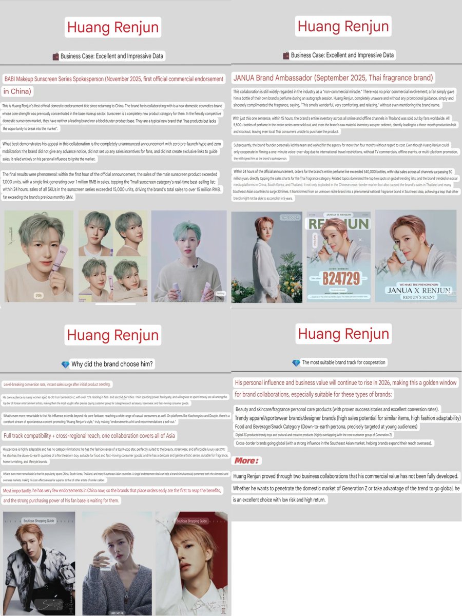 kapenthu's tweet photo. "when it comes to the korean ent industry, huang renjun is a must-have brand ambassador. This chinese artist who has zero negative press throughout his career and boasts 2 record breaking commercial deals is an undervalued dark horse in the market."
https://t.co/cScBfedF1M https://t.co/YJ1cFXvJCB