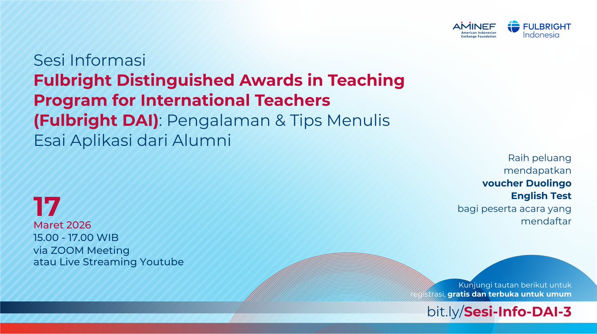 Guru dan tenaga kependidikan 🇮🇩 - Ingin mengenal lebih dekat program beasiswa Fulbright DAI? 🎓

Mari hadir di acara daring sesi informasi Fulbright DAI bersama dua alumni, Rizaldi Pulungan dan Dian Natam, yang akan berbagi pengalaman dan tips menulis esai aplikasi.
