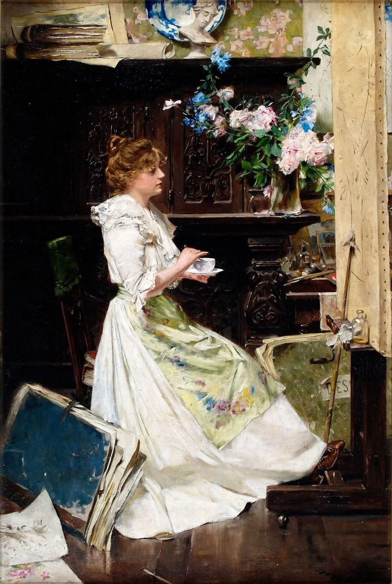 Эдуард Джон Мента (Edouard John Mentha). Швейцария, 1858 - 1915.
"Перерыв на кофе в мастерской художницы", 1885 год.
Частная коллекция.