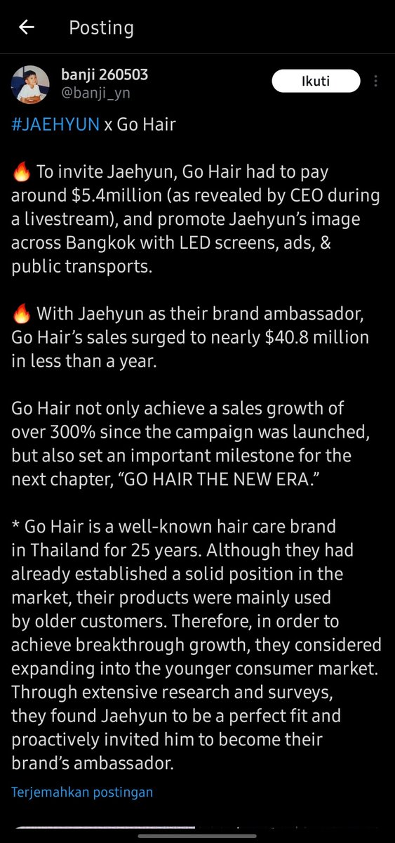 Iya lagi dari salah satu brand deals jh go hair udh ketauan ceonya bilang buat invite dia senilai $5.4M. Ini baru satu brand, blm brand deals lain + kerjakeras dia selama di grup &amp; solo. Beli aset sebesar $3.3M dari tabungan selama dia berkarir 10 tahun pasti ga seberapa buat dia