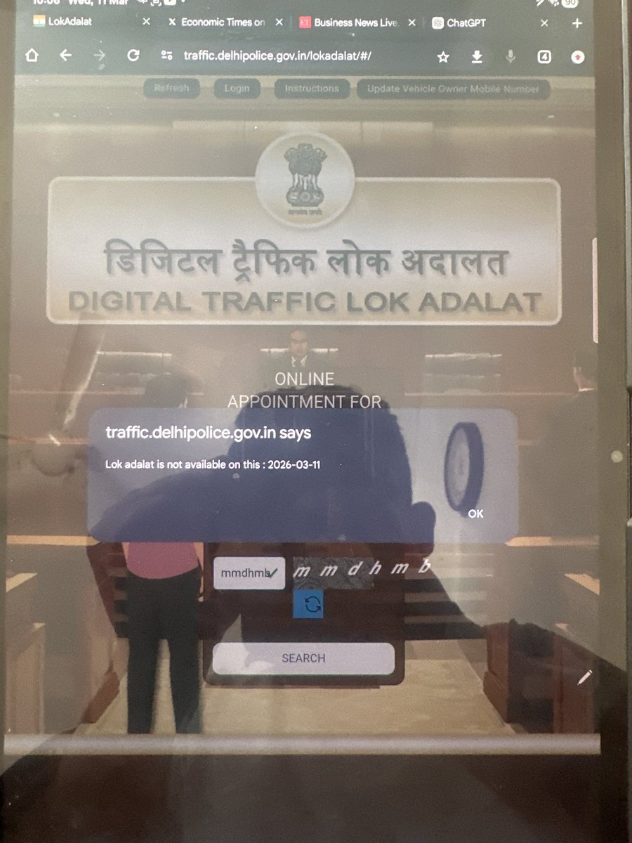 grvpant's tweet photo. Hi @dtptraffic, this message is appearing while applying for token of lok adalat to be held on 14 March 2026. Could you please help what is this for? And how can I take token for upcoming lok adalat. https://t.co/Ox4nWVvnXq