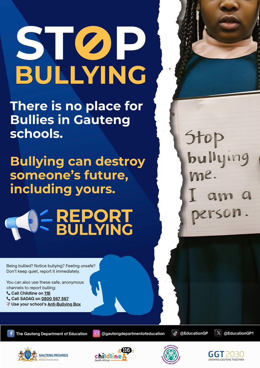 🚫 STOP BULLYING There is no place for bullies in Gauteng schools ...