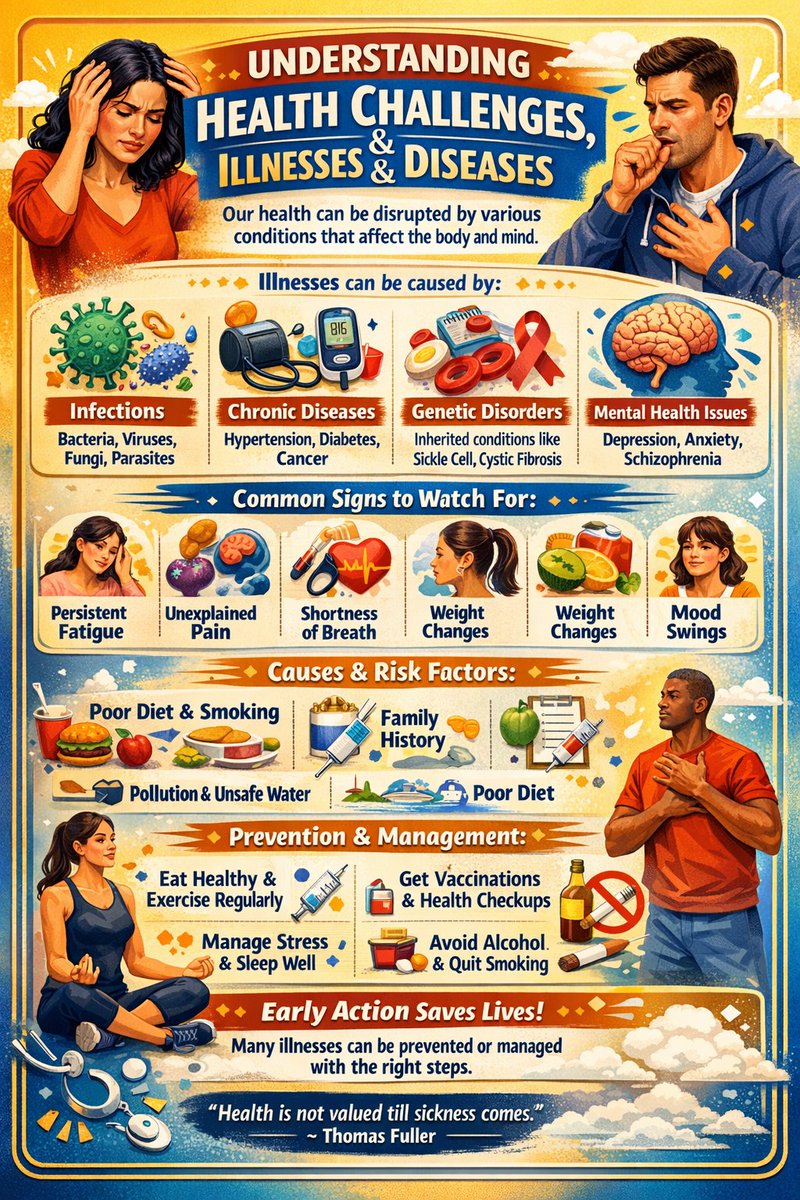 Good morning lovelies ☀️♥️♥️

 Our health is the foundation of everything we do, yet many of us overlook the subtle signs our bodies give us. Understanding illnesses, diseases, and the factors that affect our wellbeing empowers us to take control before problems escalate. From