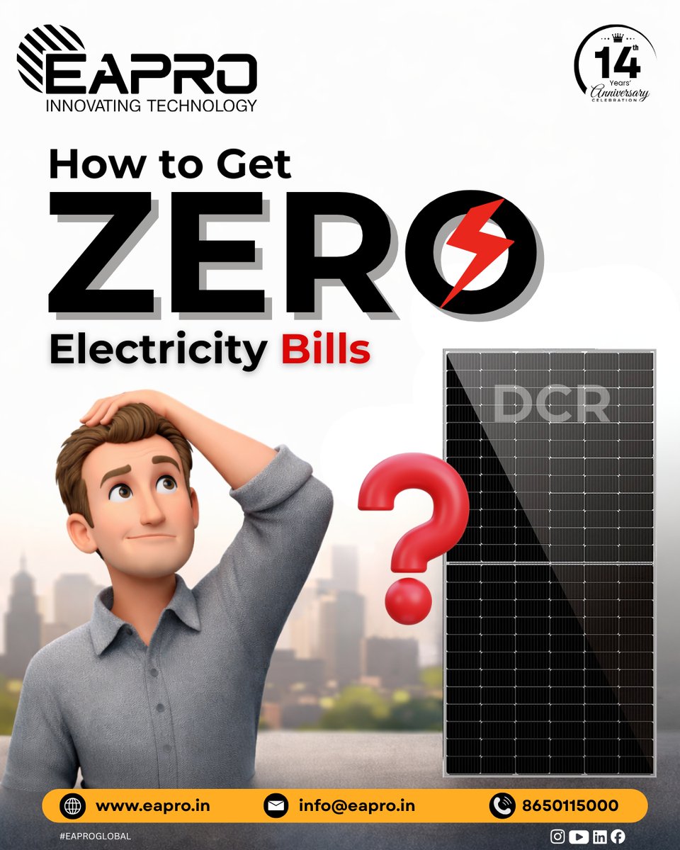 EaproGlobal's tweet photo. Electricity bills increasing every month? ⚡
It's time to switch to Solar Power and enjoy ZERO electricity bills! ☀️
Save money. Save energy. Save the planet.
📞 8650115000
#Solar #SolarPower #ElectricitySavings #GoSolar #EAPRO https://t.co/WO3KrPIWbl