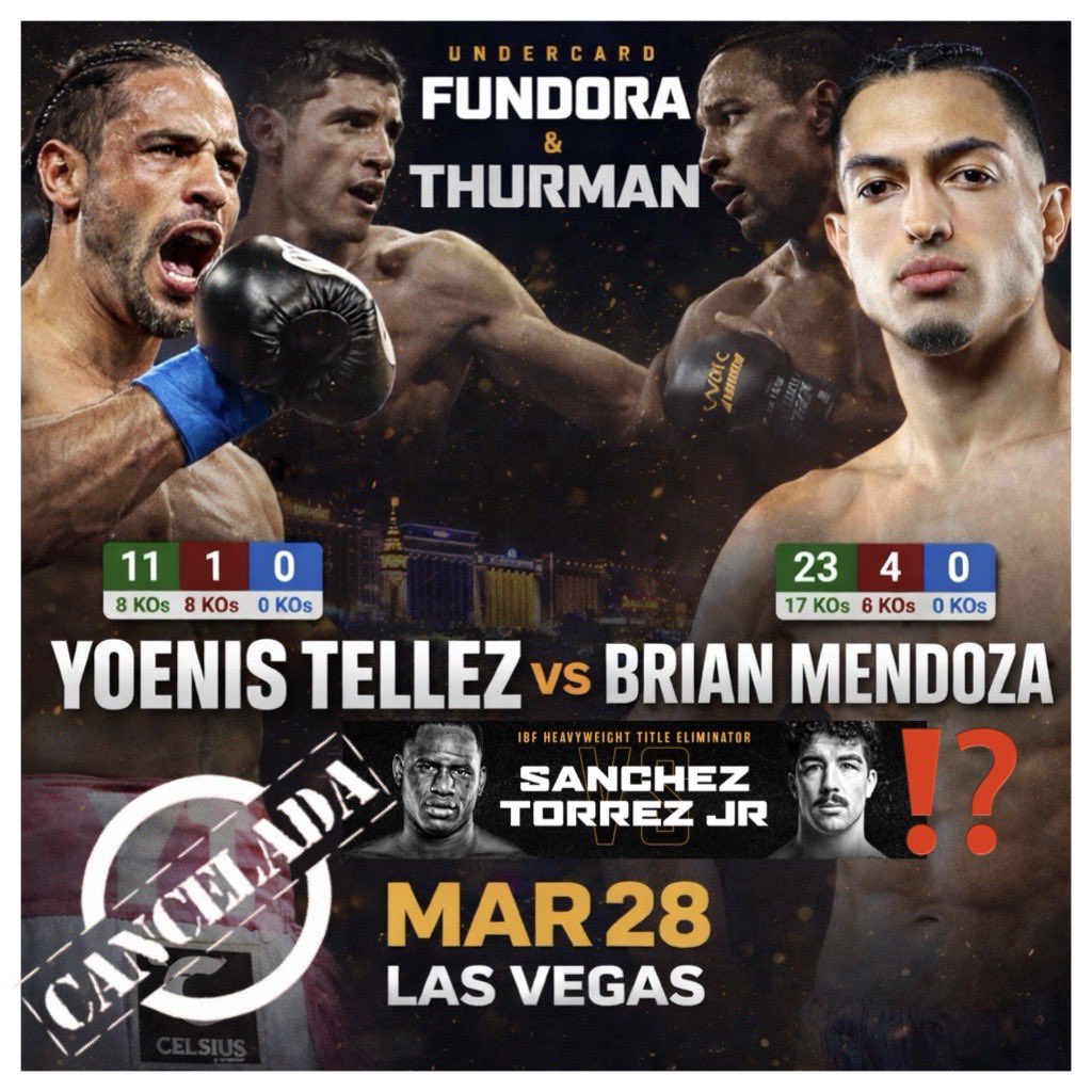 cesarseda's tweet photo. 🚨 ÚLTIMA HORA 🚨

Según mis fuentes, peligra una pelea del undercard de Fundora vs. Thurman 😳
La que podría caerse: Frank Sánchez vs Richard Torrez Jr.

Subiría a semi estelar: Yoenli Feliciano vs Terrell Gausha
Se añadiría: Yoenis Téllez vs Brian Mendoza

👀 Pendientes. https://t.co/RTeJ8ZYXFx