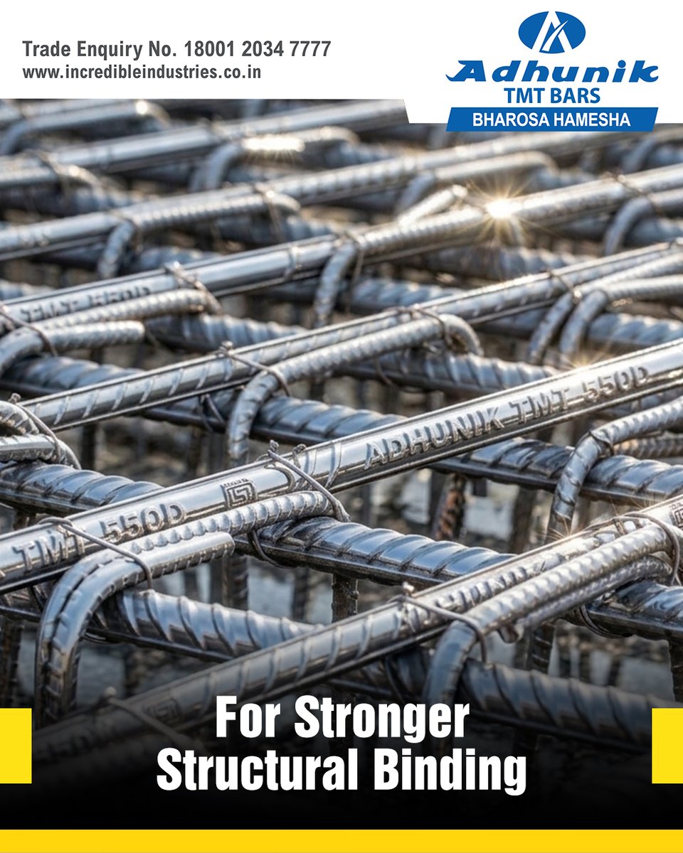 AdhunikI's tweet photo. With Adhunik TMT Bars – Link Edge, RCC frameworks benefit from enhanced structural binding and superior load management, ensuring reliability from foundation to finish.

#AdhunikTMT #LinkEdgeAdvantage #StructuralReliability #RCCConstruction #BuildForTomorrow #bharosahamesha https://t.co/yVA1BW75eo