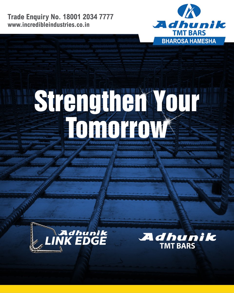 AdhunikI's tweet photo. With Adhunik TMT Bars – Link Edge, RCC frameworks benefit from enhanced structural binding and superior load management, ensuring reliability from foundation to finish.

#AdhunikTMT #LinkEdgeAdvantage #StructuralReliability #RCCConstruction #BuildForTomorrow #bharosahamesha https://t.co/yVA1BW75eo