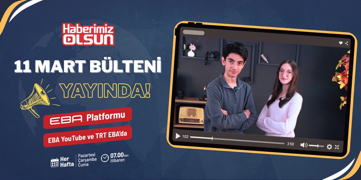 📺 “Haberimiz Olsun”,  Hafta Ortası Bülteniyle Yayında

✈️ İspanya semalarında boy gösteren yerli ve millî uçağımız HÜRJET,

🏛️ Antalya’da kültürel mirasın izini süren öğrenciler,

🌿 Spor yaparken doğayı koruyan arkadaşlarımızın hikâyesi ve çok daha fazlası bu bültende…

👀