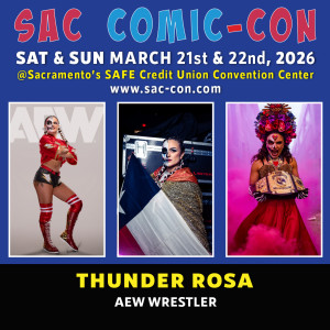 SacAnime's tweet image. Please welcome Thunder Rosa to Sac Comic-Con!

@thunderrosa22 is a Mexican-American professional wrestler and former mixed martial artist signed to #AEW also working with  World Wonder Ring #Stardom, #ImpactWrestling, #NWA, #LuchaUnderground, #WomenofWrestling #WOW i#MPW,