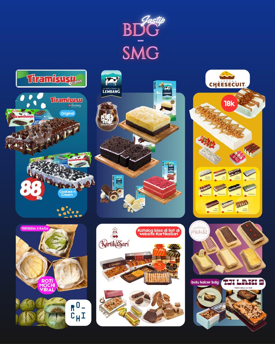 trustsome1_'s tweet photo. @undipmfs3 JASTIP BDG → SMG 
Ready 13–14 Mar ‼️
Ngidam jajanan Bandung? Jastip-in aja! 😗
🚚 FREE ONGKIR (SMG)
🍰 Tiramisusu, Bolu Susu Lembang, Kartika Sari, Cheesecuit, Makuta, dll
🎁 Popmart, Fugger (+req)
📂 Katalog https://t.co/P12WiXDiTS
🛒 Order https://t.co/bKLO096qkE https://t.co/u8WtX5IXRx