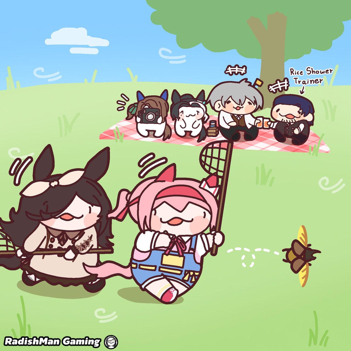 TrueRadishMan's tweet photo. Another peaceful day...

#UmaMusume #UmaMusumePrettyDerby #HaruUrara #radishmangaming #MejiroRamonu #KingHalo #RiceShower https://t.co/4UkBWeoyPn