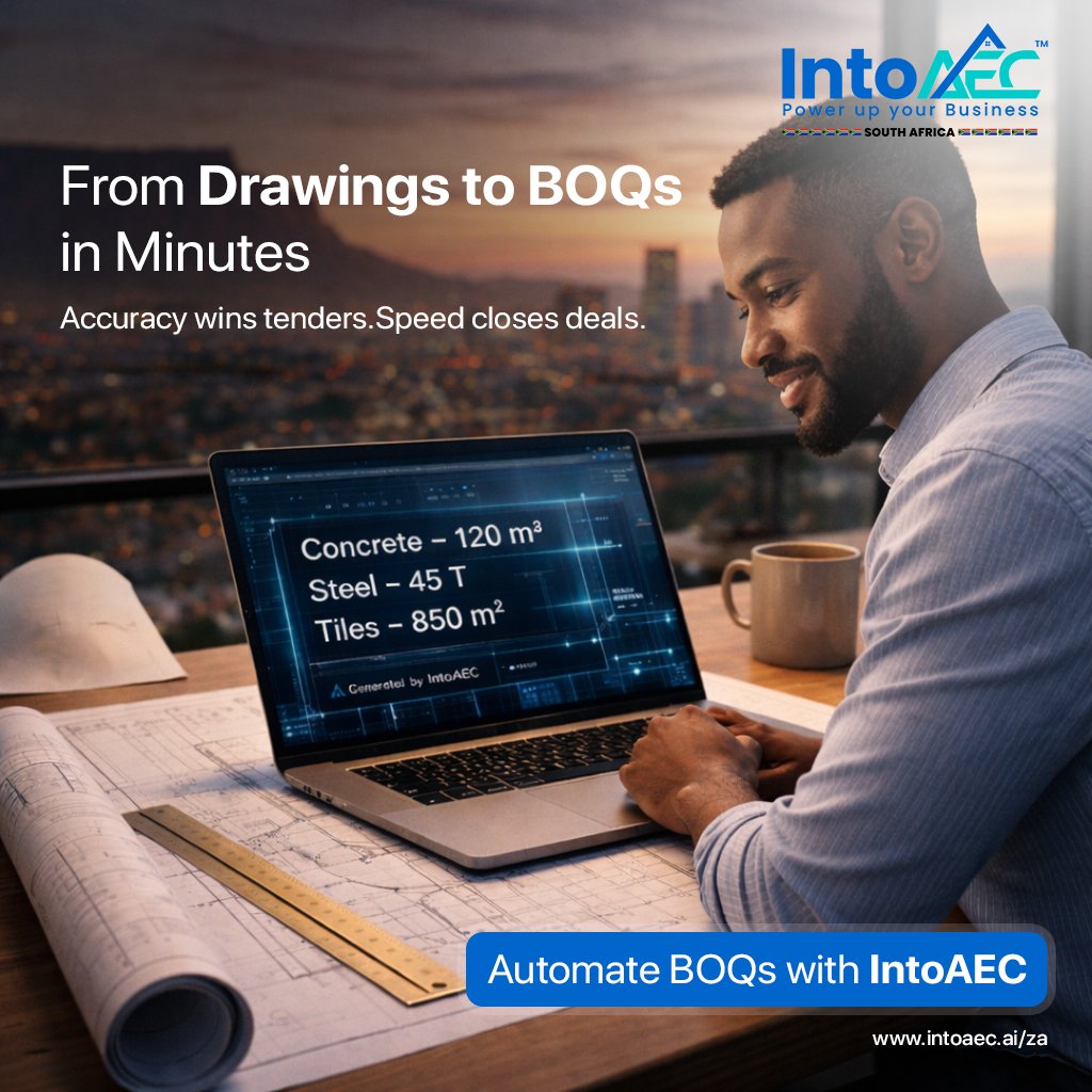 IntoAEC_'s tweet photo. Still pricing BOQs by hand? INTOAEC converts your drawings into accurate Bills of Quantities in minutes. Bid faster. Win more tenders. Built for SA contractors, architects & QSs. 🏗️
Try free 👉 https://t.co/qNbRRPbR7O
#BOQ #ConstructionSA #AECSouthAfrica #QuantitySurveying https://t.co/WTPrxrpSQH