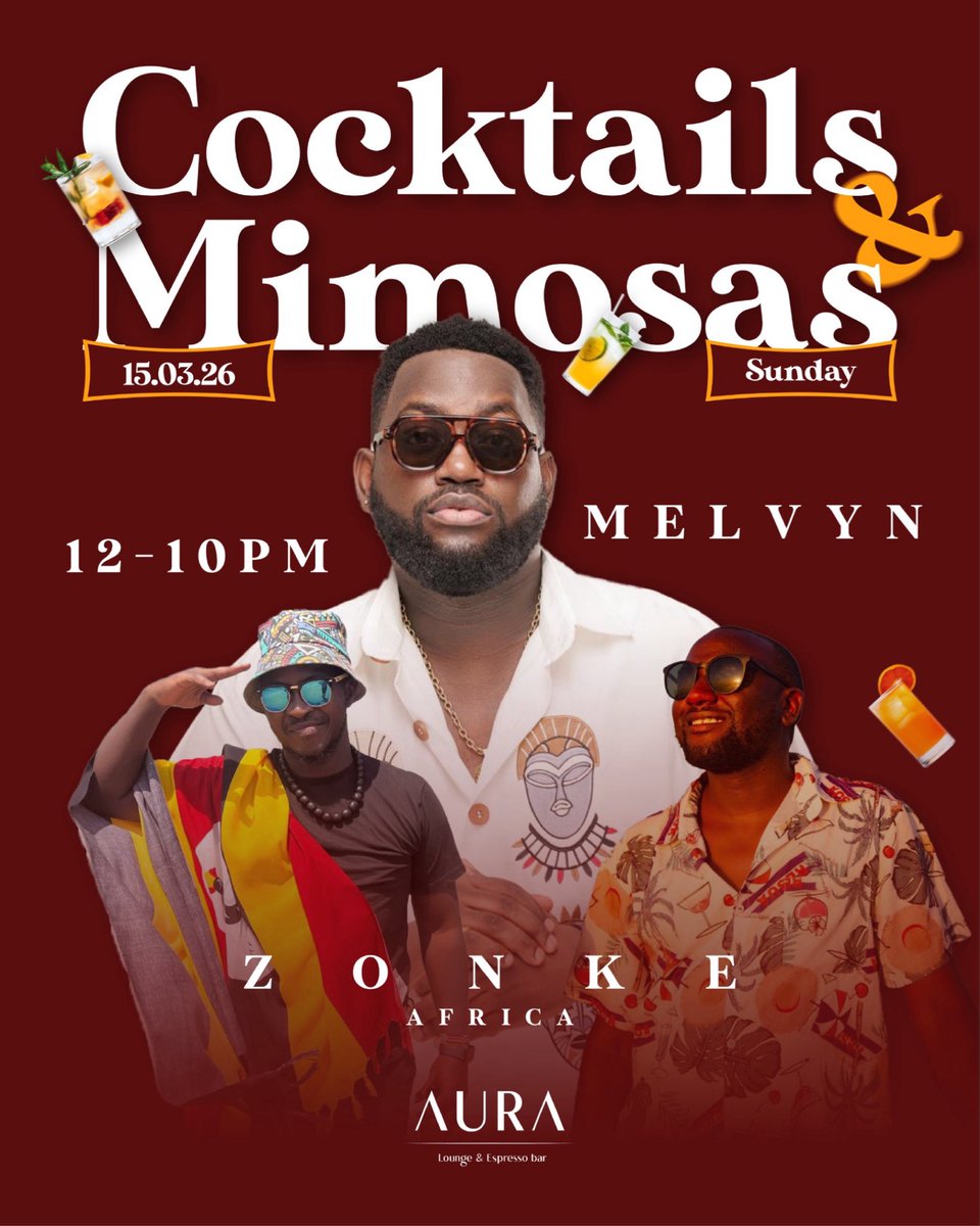 aura_rw1's tweet photo. We’re backkk! Cocktails &amp; Mimosas is taking over this Sunday and you already know the vibes are going to be unmatched. Join us for an afternoon of great music, flowing mimosas, cocktails on cocktails, and pure Sunday energy with @melvyndeejay and @zonke_africa behind the music. https://t.co/PP6GS7hu6m