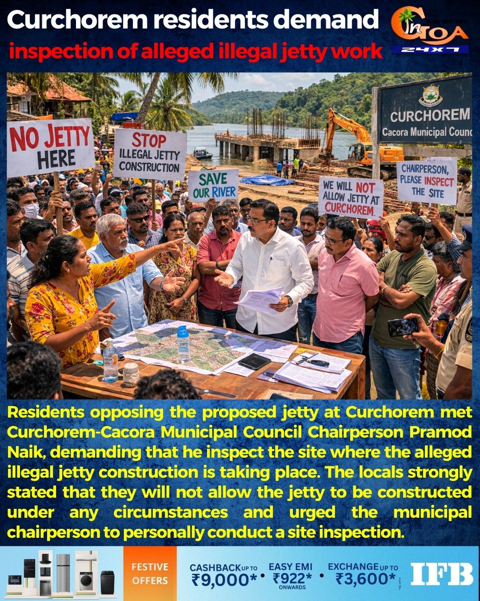 InGoa24x7's tweet image. Curchorem residents demand inspection of alleged illegal jetty work

#Goa #Goanews #Inspection #illegaljettywork