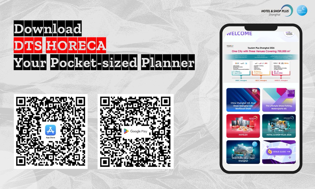 We're excited to announce that the DTS HoReCa app is officially live and ready to enhance your CCE 2026 experience!📲 Transform the way you experience CCE ！
Download the app today and maximize every moment at the show!

#CCE #ChinaCleanExpo #Cleaning #DTSHoReCa #ExhibitionApp