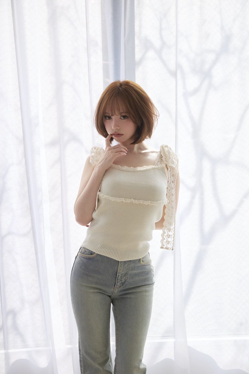 トップス IVORY ANDMARY LIL LACE KNIT TOPS ANDMARY】Lil lace knit tops