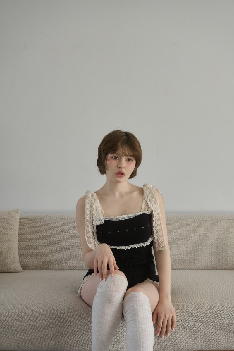 トップス BLACK ANDMARY LIL LACE KNIT TOPS ANDMARY】Lil lace knit tops