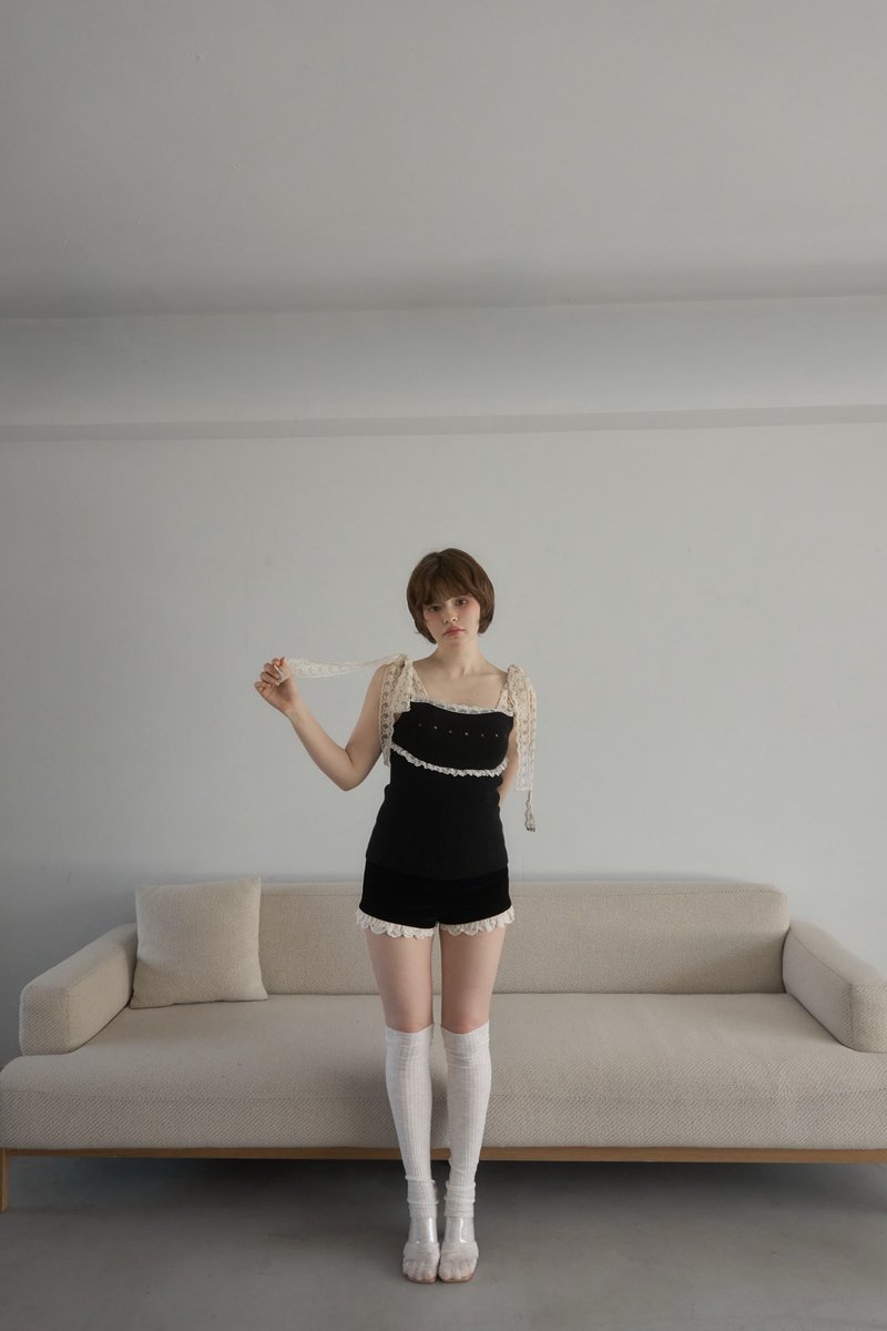トップス IVORY ANDMARY LIL LACE KNIT TOPS ANDMARY】Lil lace knit tops
