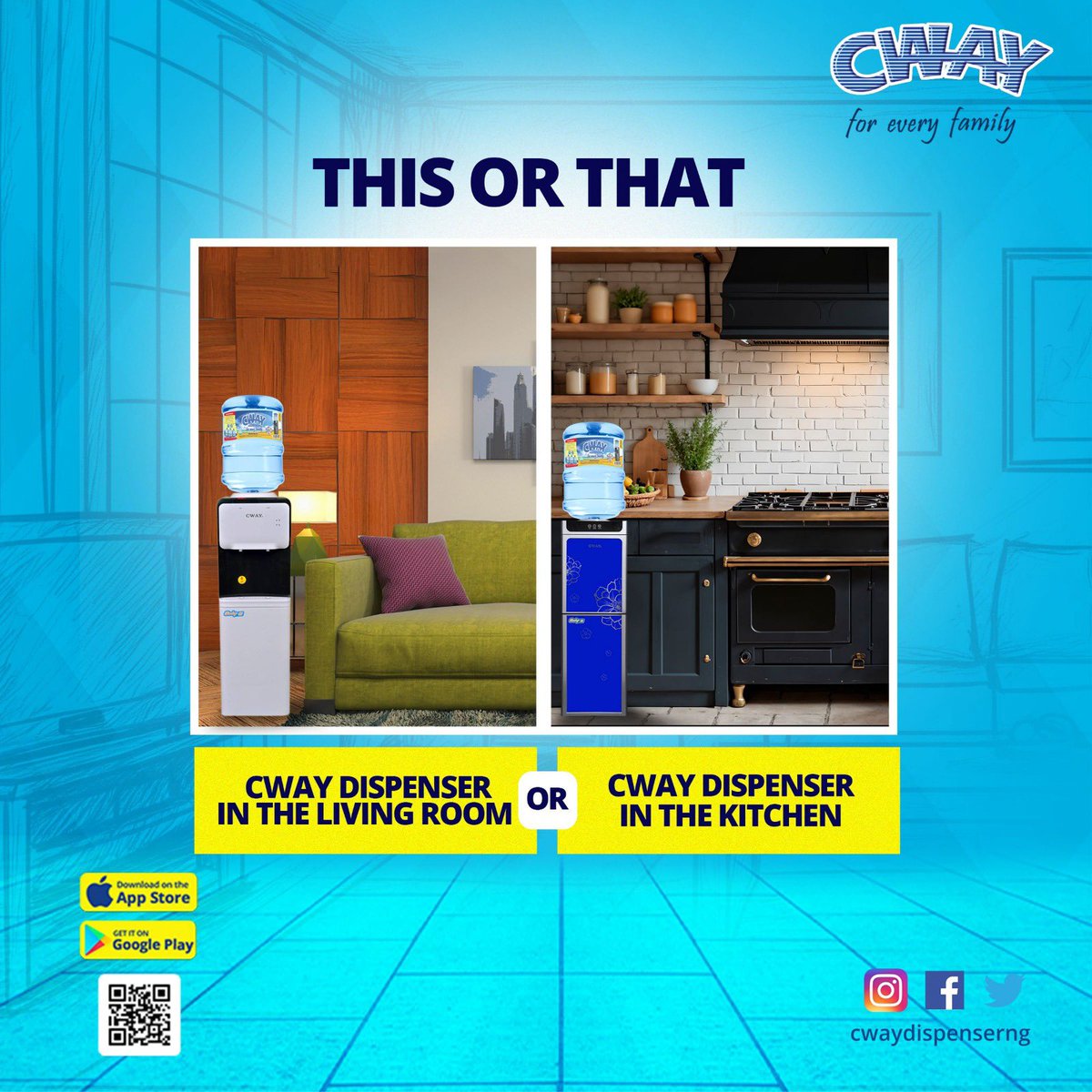 Let’s settle this 

Where would your CWAY Dispenser fit perfectly?

In the Living Room for quick sips during movie nights or in the Kitchen for easy access while cooking and dining ?

Drop your pick below 👇

#ThisorThat
#CWAYDispenser
#SmarterLiving