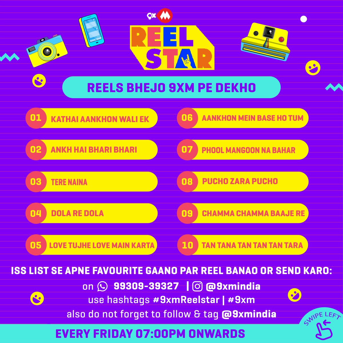 9xmHaqSe's tweet image. Yeh hai aapke iss hafte ke favorite 90's ke gaane, bhejo humein apne reels, aur paao mauka humare channel @9xmindia pe feature hone ka ❤️📺
.
Bhejiye apne reels 9930939327 is number pe and Use kijiye humara hashtag #9xmReelstar #9xm also don’t forget to tag and follow us❤
.
So