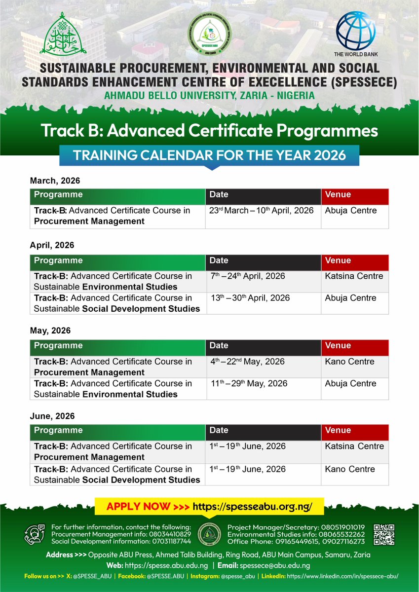 SPESSE_ABU's tweet photo. Training opportunities at SPESSE-CE ABU Zaria.
Don't missed out... https://t.co/bO5Xyhvhu4