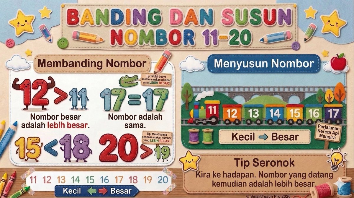 sfleesrikduedu1's tweet image. SmartTeach Pro📷

✨ Learning Numbers 11–20 Made Fun!
✨ Belajar Nombor 11–20 Dengan Cara Menyeronokkan!
✨ 让孩子轻松学习 11–20 的数字比较与排序！
#mathsforkids #PrimaryMaths #FunLearning #teacherlife #edtech #VisualLearning #mathsclass #viralreelschallenge #viralvideochallenge