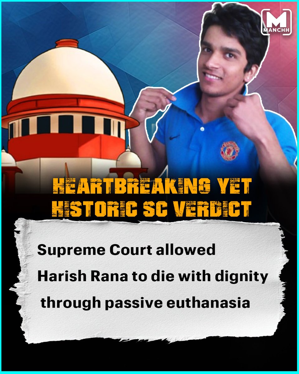 Manchh_Official's tweet photo. In a landmark ruling, #SupremeCourt has allowed the removal of life support of Ghaziabad's man #HarishRana who has been in a vegetative state for more than a decade.This is the first instance of court-approved #passiveeuthanasia
#lifesupport #ghaziabd #trending #latest
1\5 https://t.co/lDFAXB6Rg0