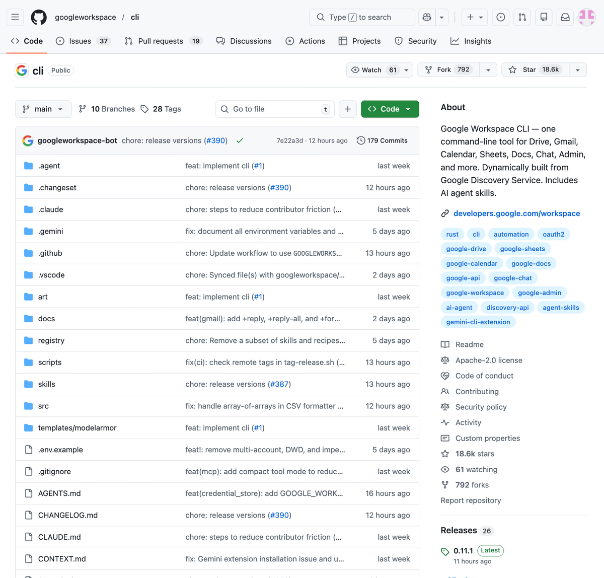 abxxai's tweet photo. BREAKING: Google just open-sourced an official CLI for the entire Google Workspace.

Gmail. Drive. Calendar. Docs. Sheets. All from your terminal.

Here is what makes it genuinely different:

→ One tool to control your full Workspace from the command line
→ Ships with 100+ built-in AI agent skills out of the box
→ Built-in MCP server one command (gws mcp) and any AI agent controls your Workspace
→ Official Google release, not a third-party wrapper
→ Written in Go, fast and lightweight

16,600 stars in weeks. AI agents just got a direct line into Google's entire productivity suite.

100% Free and open source.