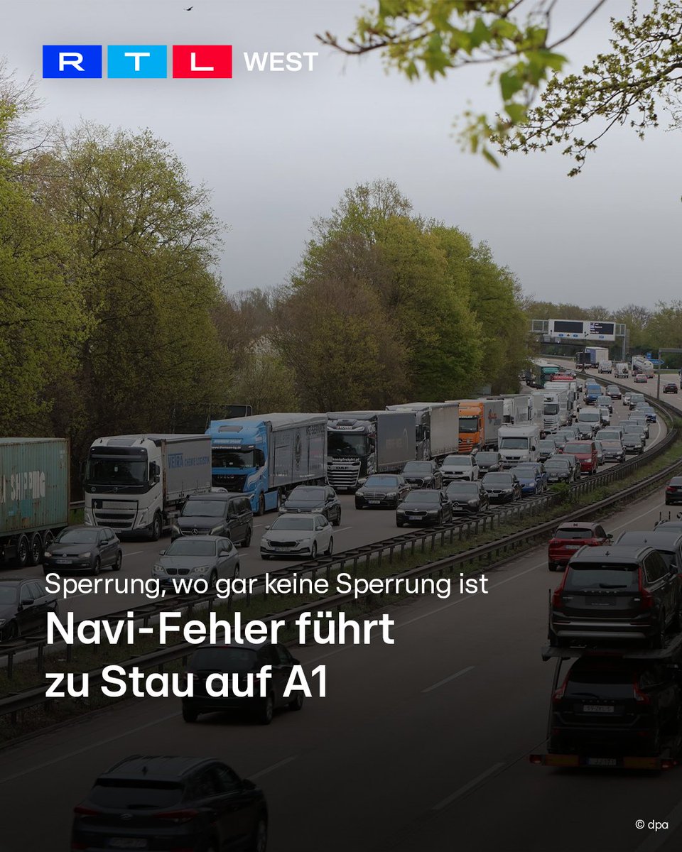 RTLWEST's tweet image. Ein #Navi-Fehler sorgte auf der #A1 bei #Köln für Chaos im Feierabendverkehr. Google Maps zeigt am Dienstagnachmittag (10.03.) eine Vollsperrung in Richtung #Leverkusen an. Die #Sperrung existiert zu diesem Zeitpunkt jedoch gar nicht mehr. Laut #Polizei war sie bereits seit