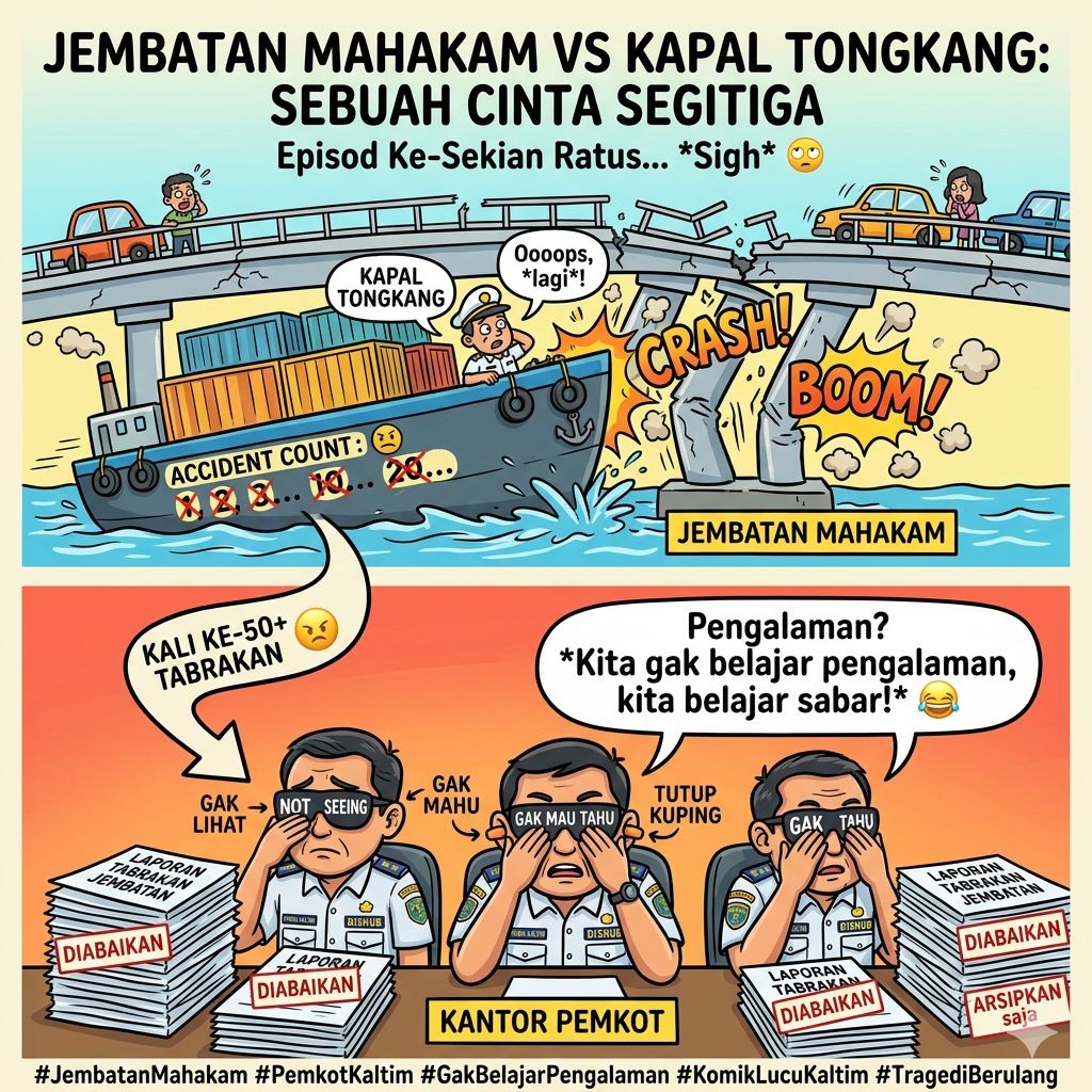 ikraam's tweet photo. Jembatan Mahakam Kaltim lebih dari sekali ditabrak kapal dan Terima kasih sudah mengingatkan kami bahwa jembatan itu tidak kebal besi.
#jembatanmahakam #kaltim #meme @Area_Kaltim https://t.co/tfLZhifgTa