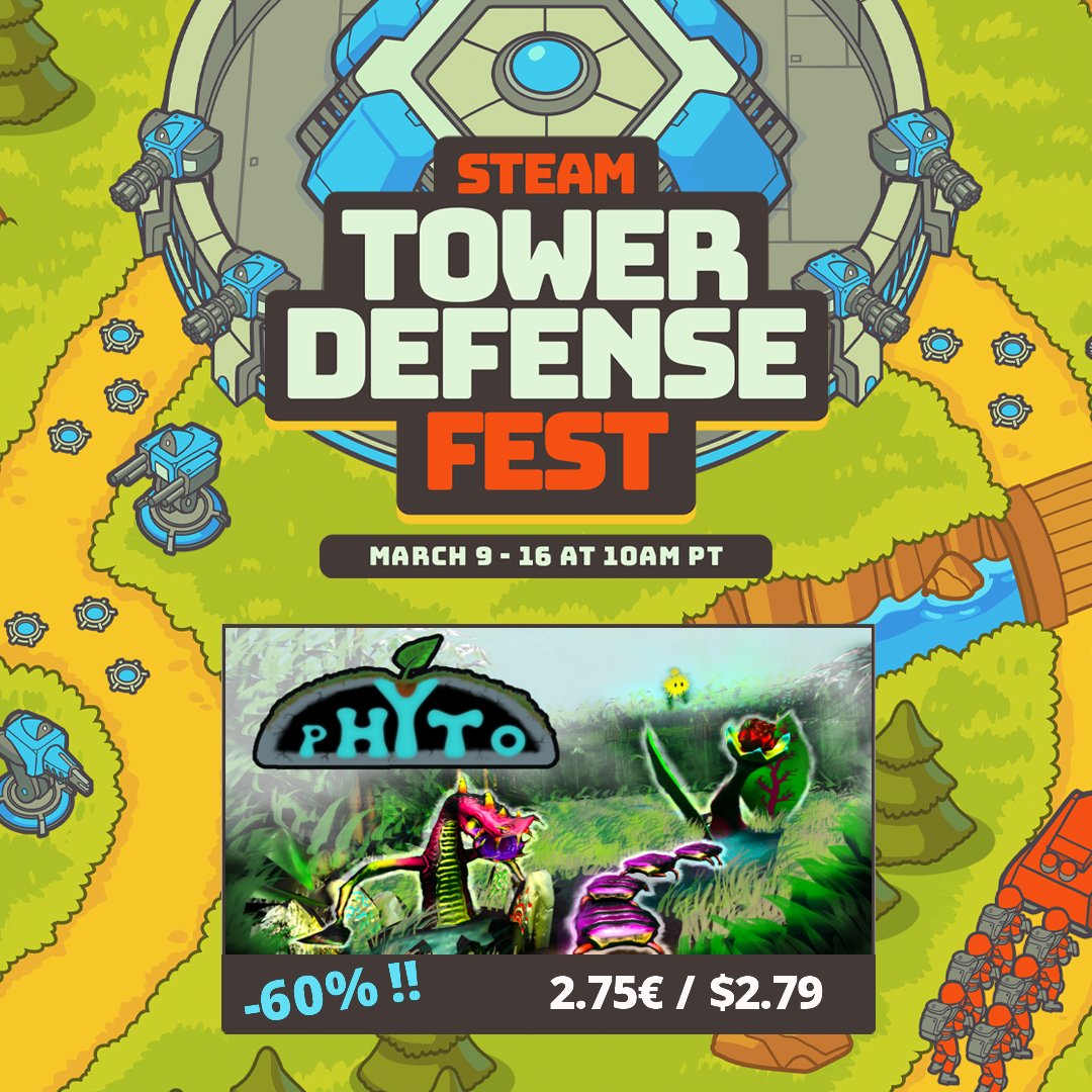 Phyto is on a big discount for the Steam Tower Defense fest!
Play my first published game as a solo game dev for nothing! :D
store.steampowered.com/app/2775610/Ph…
#steamfest #towerdefense
