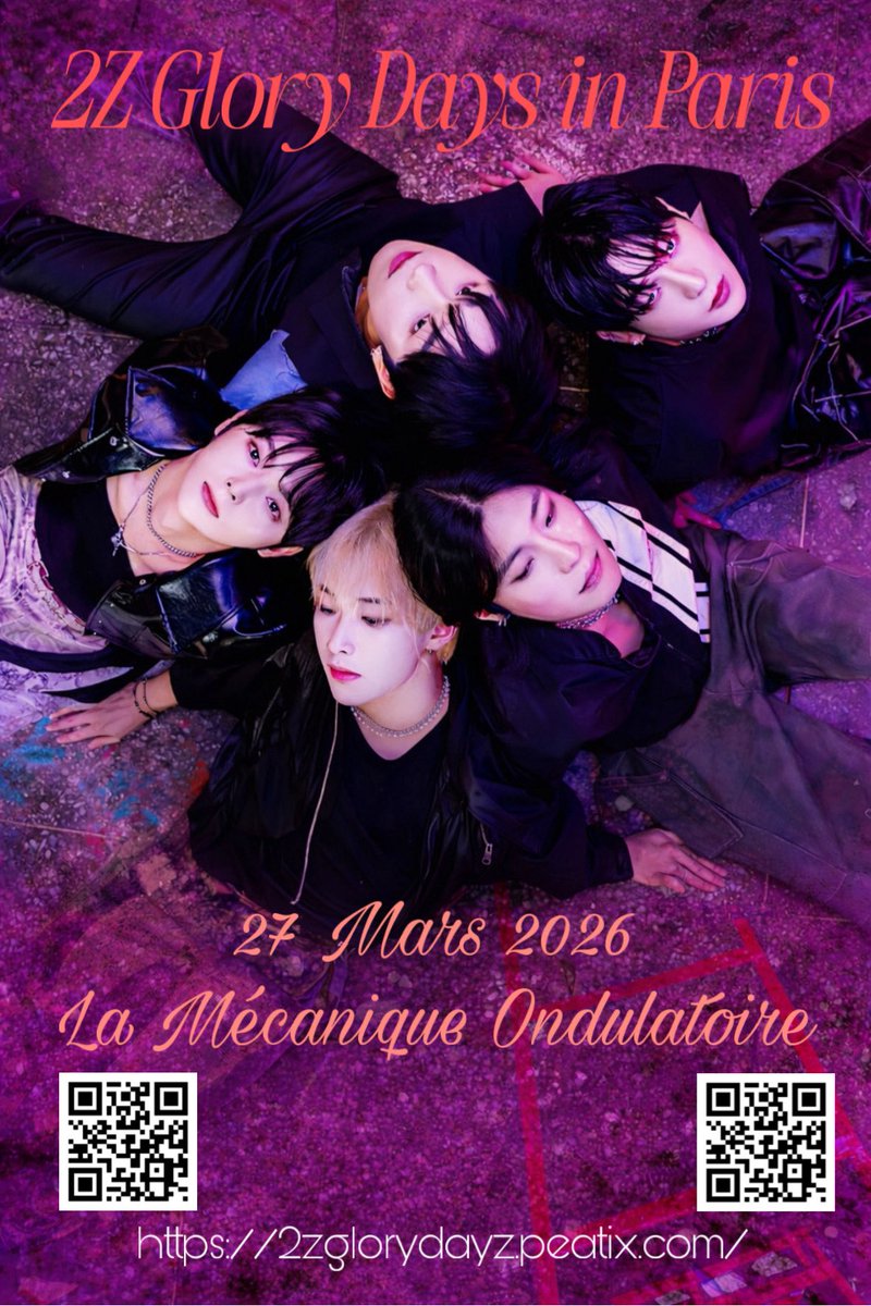 2zFrance_'s tweet photo. 2026 Glory Days in Europe

Je suis heureuse de vous annoncer la venue de 2Z le 27 Mars 2026 à la Mécanique Ondulatoire à Paris!

Les tickets sont à partir de 30€!
🔗 https://t.co/FPOPCDIXcN

#2ZinParis #2ZinFrance #2Zband #2Z #투지 https://t.co/ghDPHnZNVU