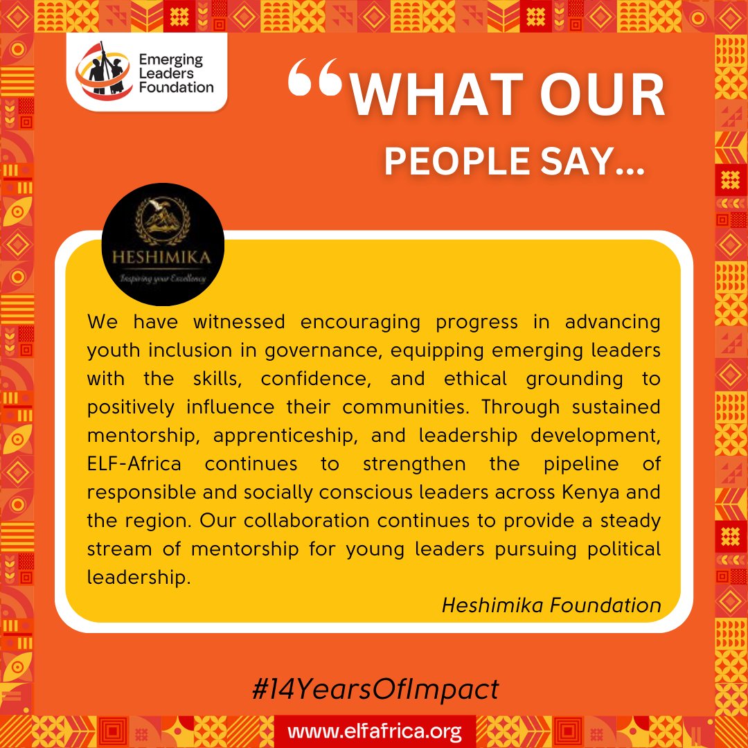 elfafrica1's tweet photo. Fourteen years of impact is measured not only in milestones, but in the relationships and partnerships that make the work possible. As we continue marking #14YearsOfImpact, we are sharing reflections from partners who have worked alongside us to advance youth inclusion and participation in governance and development. @siasaplace @Pawa254 @HESHIMIKA foundation @WomenOnBoardsKe