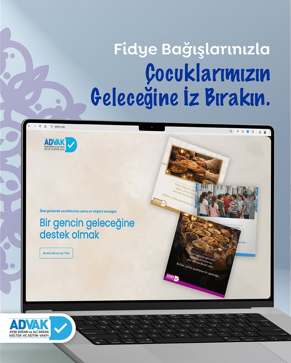 Fidye bağışlarınızı, geleceği aydınlatan bir desteğe dönüştürüyor, gençlerimizin eğitim yolculuklarında kalıcı izler bırakıyoruz.
Fidye bağışı yapmak için tıklayabilirsiniz 👉fonzip.com/advak/e-kartlar
#ADVAK #Ramazan #Fidye #Bağış #Eğitim #BirlikteGeleceğe