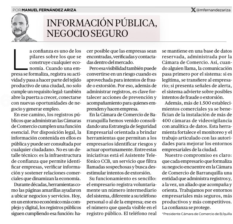 mfernandezariza's tweet photo. En mi columna de hoy en @elheraldoco les comparto cómo desde la @Camarabaq estamos acompañando al empresariado con una estrategia de seguridad, que incluye herramientas como el asistente telefónico y la instalación de 400 cámaras de videovigilancia: 

https://t.co/xAOgWJaFX4 https://t.co/E6e7tIH4QZ