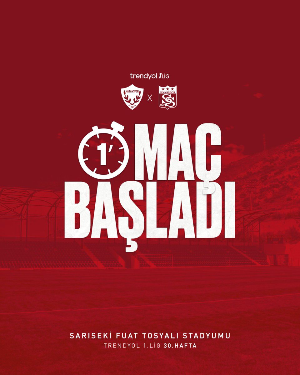 Sivasspor's tweet photo. Maç Başladı! ⏱️
Atakaş Hatayspor – Özbelsan Sivasspor karşılaşmasında hakemin düdüğüyle mücadele başladı! 💪
Başarılar Yiğidolarımız! ❤️🤍
📲 #HTYvSVS | #GösterGücünü https://t.co/MeGe9XQy2j