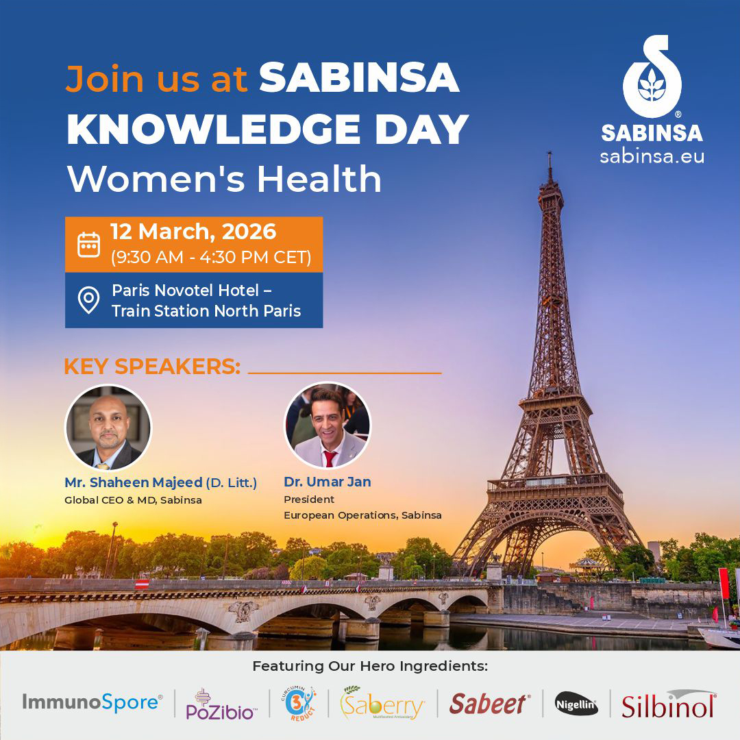 sabinsa's tweet image. We’re excited to host Sabinsa Knowledge Day – Women’s Health at Paris Novotel Hotel- Train Station North Paris on 12 March 2026 (9:30 AM - 4:30 PM CET).
Register here: shorturl.at/VF3I2.

#Sabinsa #KnowledgeDay #WomensHealth #Longevity #Nutraceuticals #Innovation