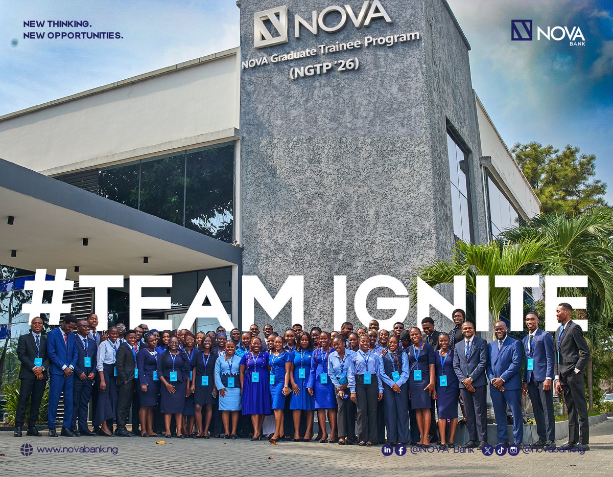 novabankng's tweet image. Introducing Team Ignite — the NOVA Bank Graduate Trainee Program 2026 (NGTP’26).

A new generation entering banking with fresh perspectives, bold curiosity, and the courage to challenge the status quo.

Welcome to NOVA Bank, Team Ignite.

#NGTP26 #TeamIgnite #NovaBank