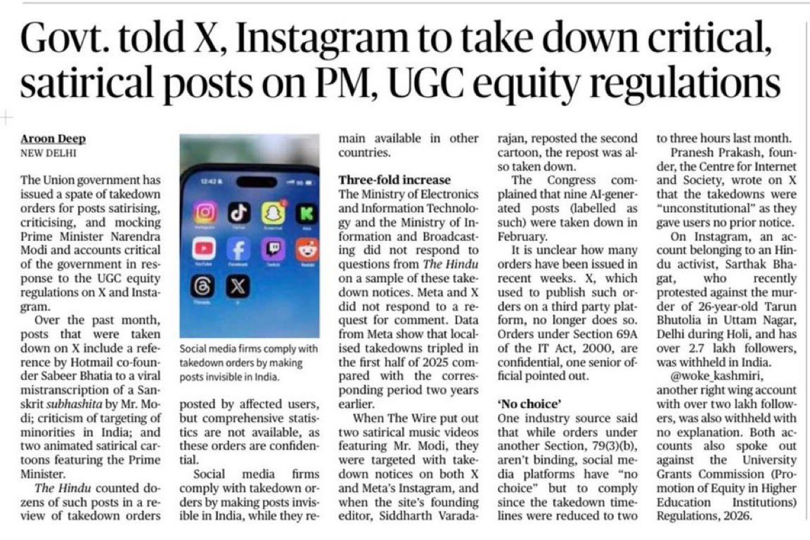 RituRathaur's tweet image. Absolutely #Shocking: this is digital emergency 🚨

The Modi govt is forcing  @X &amp;amp; Instagram into censoring satirical posts against PM Modi &amp;amp; draconian #UGCact 

So now in Modi rule.. speaking against UGC is censorship!! 
Post against PM can land you in trouble…!

Why? Under