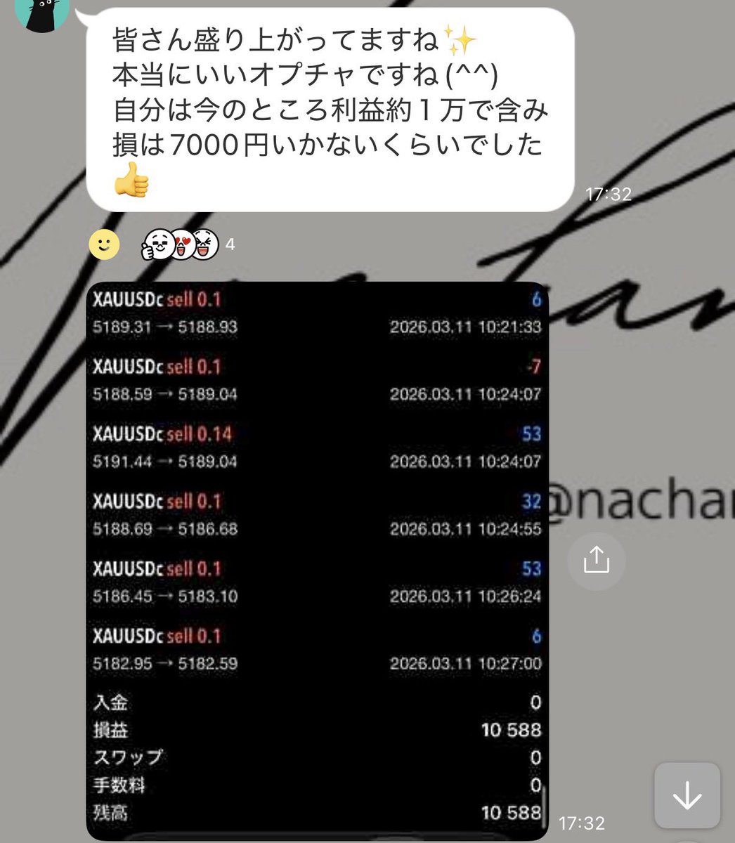 nachan_natumi's tweet photo. 稼働者の人達で考えた設定で
ある程度放置できるゴールドのEAモンスターが利益報告続々‼️

1週間〜2週間で原資回収する人増えてます😉

少額でも
短時間稼働でも
セントやマイクロ口座で1日1〜3万円プラスになる人増えてます㊗️
日利8〜12万円の人も🤭

皆さんおめでとうございます🥰

 #なーちゃんEA

オプチャはこちらから👇🏻
オープンチャット「📈EA📈なーちゃんオプチャ」
https://t.co/3kNOadQ4Kf
