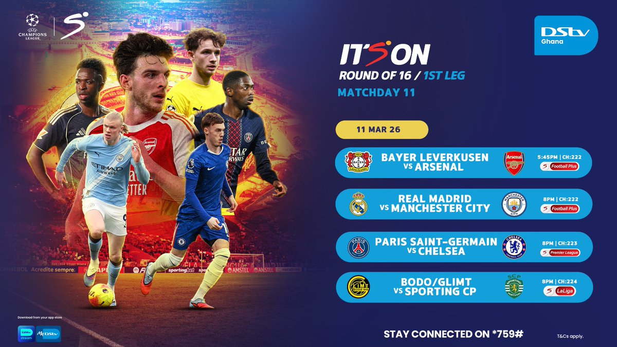DStv_Ghana's tweet image. Big #UCL matchups tonight — catch them all! ⚽️
Watch first-leg 8:00PM action on one screen with SuperSport, CH. 221 — see all matches live in HD on split screen!

Two matches at the same time? Watch one on TV and the other on #DStvStream. Download the app and link your account