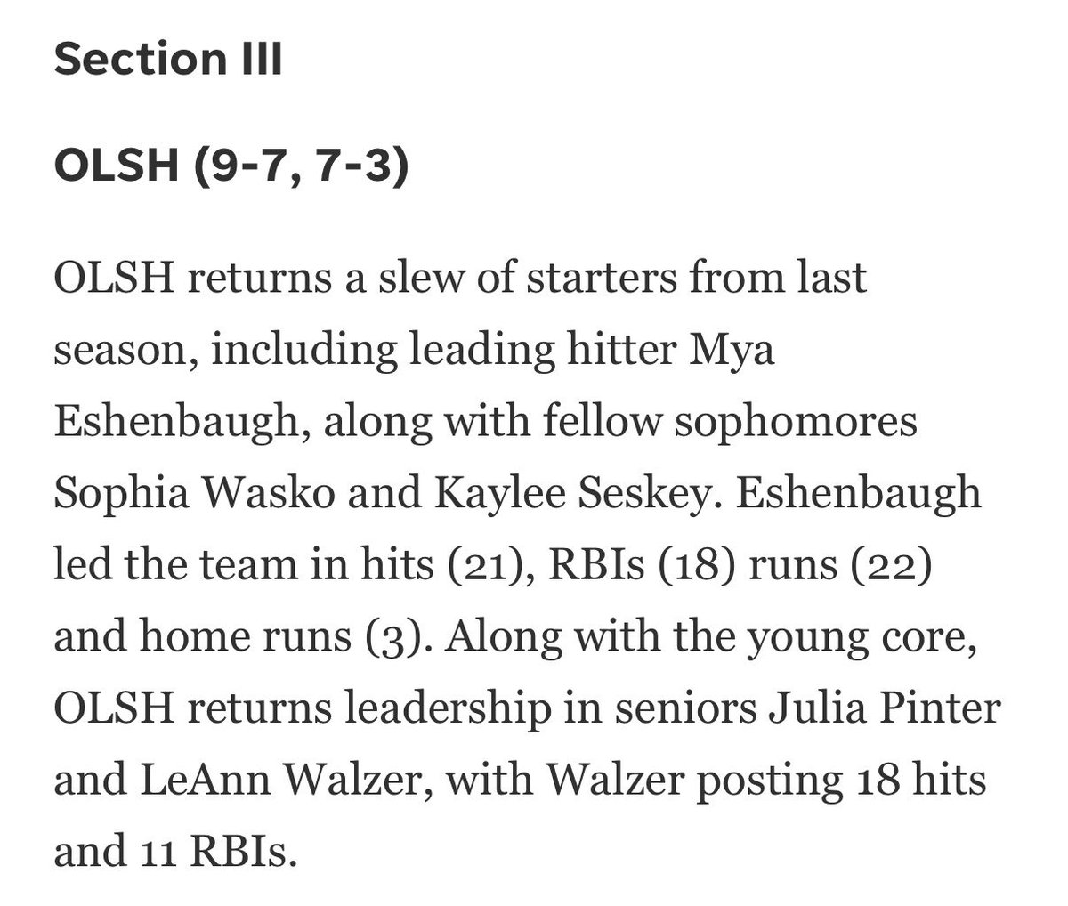 OLSH Softball tweet media
