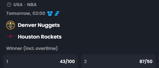 CryptoComet10's tweet photo. No underdog bet for me today at @rakebitcom
Denver Nuggets have the NBA's top offense at 120.2 PTS/G, while Houston ranks 21st with 114.5 PTS/G.
This data favors a healthy Nuggets playing on their homecourt, plus Houston is playing on a back to back.
#rakebit #nba #BasketballPicks #nuggets #rockets