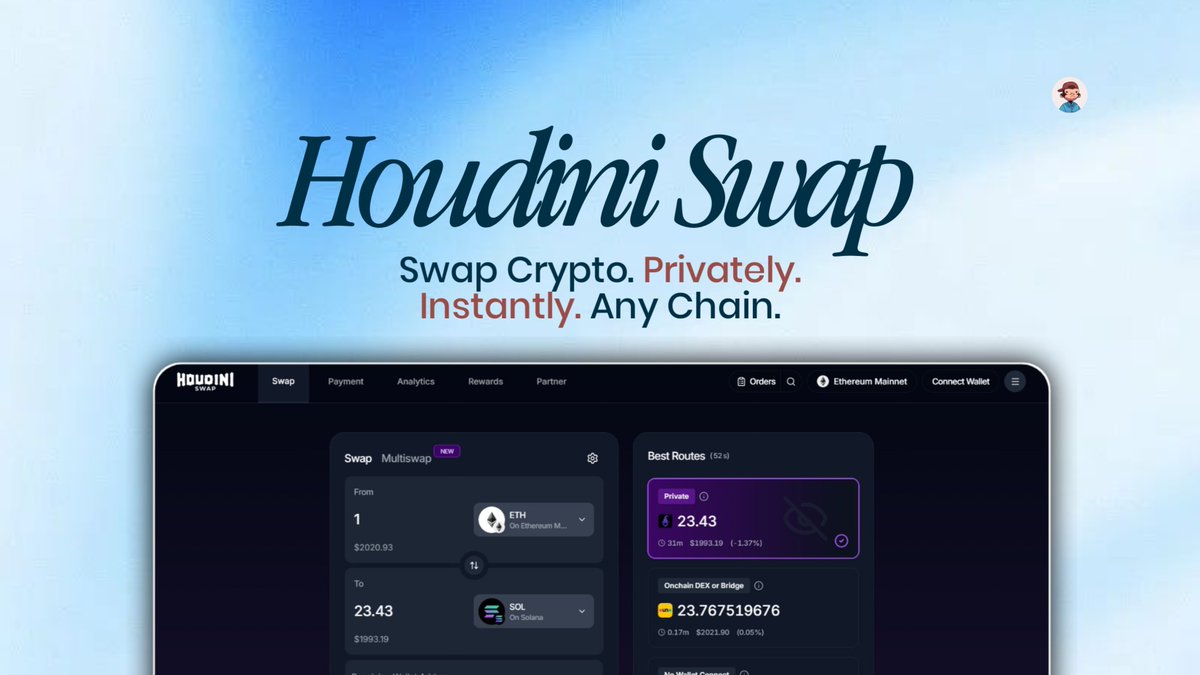 Every time you swap on-chain, you leave a footprint. Your wallet address, your holdings, your transaction history, all of it on the public record for anyone who knows where to look. 

Most people accept this as the cost of using DeFi. It doesn't have to be.

<a href="/HoudiniSwap/">Houdini Swap</a>  is the
