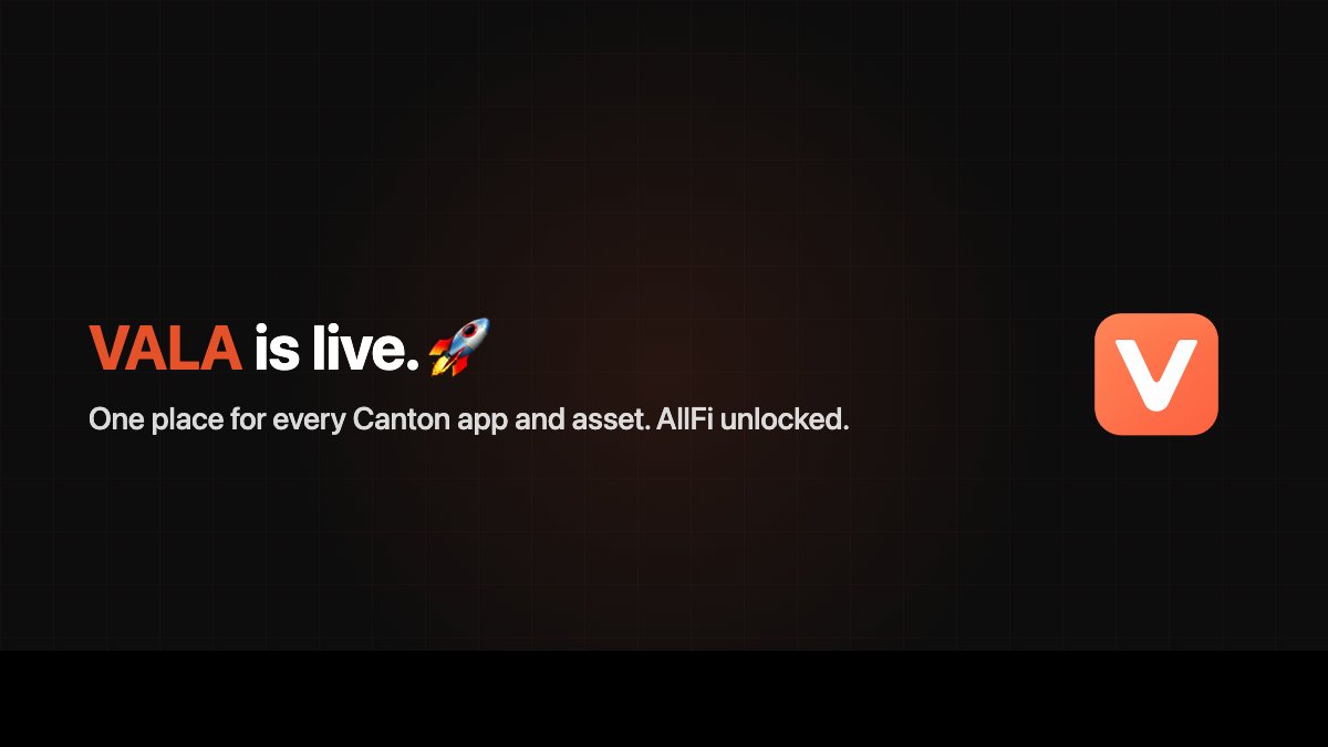 VALA is live. 🚀

Gateway to <a href="/CantonNetwork/">Canton Network</a>. Bringing every Canton app and asset into one place.

✓ Set up in 60 seconds 
✓ No seed phrases 
✓ AllFi on Canton, unlocked

First invites dropping now, sign-up to the waitlist → vala-wallet.cc/waitlist