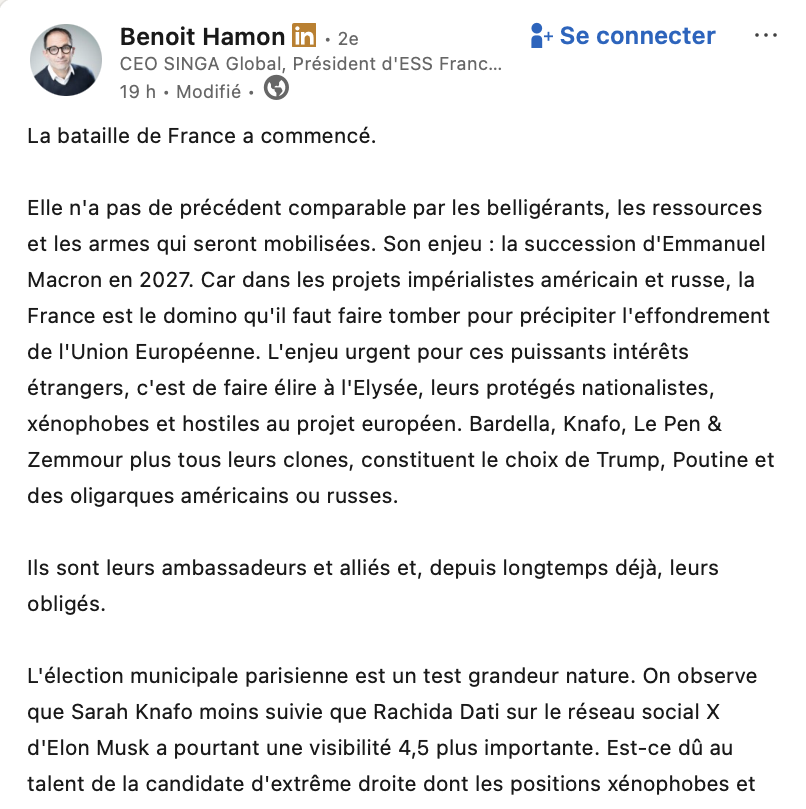 🤣 Musk me booste, d'après Benoit Hamon ? Mes audiences explosent sur Facebook +326%, sur Instagram +219%, sur TikTok +43%. Donc Google me soutient, Zuckerberg et Pékin aussi ? 5,4 M de téléspectateurs sur TF1, près de 3 000 articles de presse en six mois, 230 000 vues